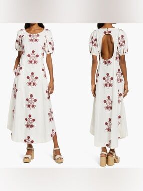Free People Cactus Flower Embroidered Cotton Dress NWT